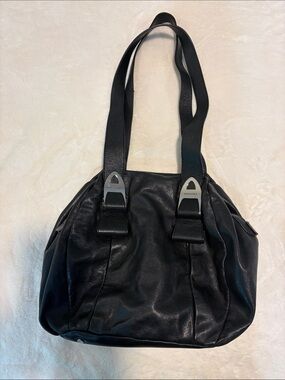 Dissona Black Leather Shoulder Bag with Silver Accents